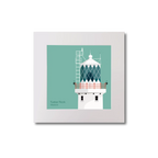 Illustration of Tuskar Rock lighthouse on an ocean green background, mounted and measuring 20x20cm.