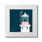 Illustration of Tuskar Rock lighthouse on a midnight blue background, mounted and measuring 30x30cm.