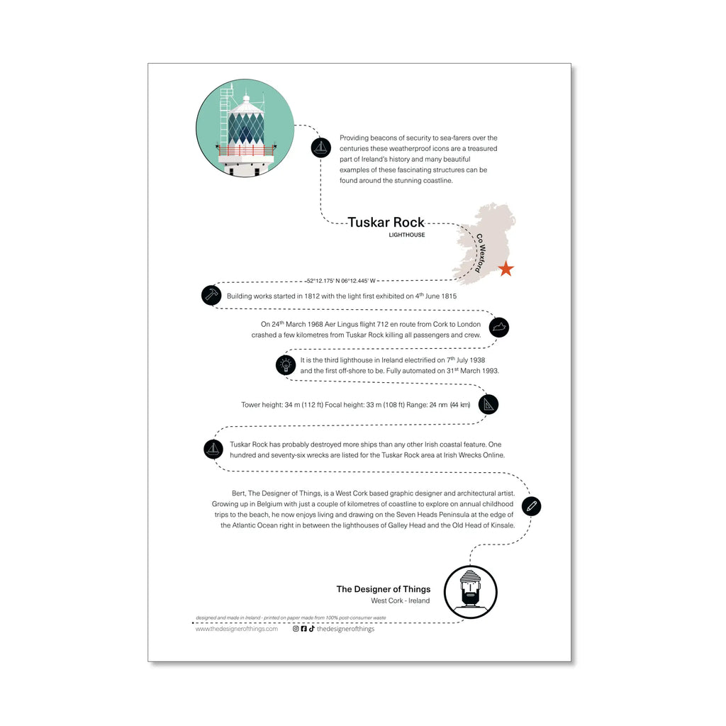 Tuskar Rock lighthouse, County Wexford, Ireland info sheet