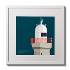 Framed artwork of a lighthouse with a red railing on a midnight blue background