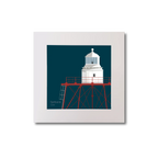 Illustration of Spitbank lighthouse on a midnight blue background, mounted and measuring 20x20cm.