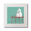 Illustration of Spitbank lighthouse on an ocean green background, mounted and measuring 30x30cm.