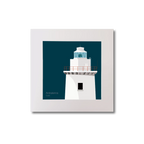 Illustration of Ardnakinna lighthouse on a midnight blue background, mounted and measuring 20x20cm.