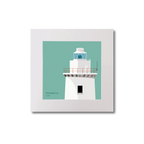 Illustration of Ardnakinna lighthouse on an ocean green background, mounted and measuring 20x20cm.