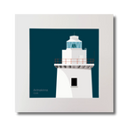 Illustration of Ardnakinna lighthouse on a midnight blue background, mounted and measuring 30x30cm.
