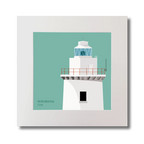 Illustration of Ardnakinna lighthouse on an ocean green background, mounted and measuring 30x30cm.
