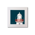 Illustration of Valentia Island lighthouse on a midnight blue background, mounted and measuring 20x20cm.
