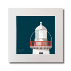 Illustration of Valentia Island lighthouse on a midnight blue background, mounted and measuring 30x30cm.