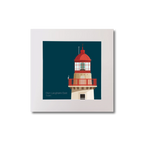 Illustration of Dún Laoghaire East lighthouse on a midnight blue background, mounted and measuring 20x20cm.