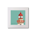 Illustration of Dún Laoghaire East lighthouse on an ocean green background, mounted and measuring 20x20cm.