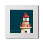 Illustration of Dún Laoghaire East lighthouse on a midnight blue background, mounted and measuring 30x30cm.