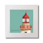 Illustration of Dún Laoghaire East lighthouse on an ocean green background, mounted and measuring 30x30cm.