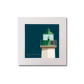 Illustration of Dún Laoghaire West lighthouse on a midnight blue background, mounted and measuring 20x20cm.