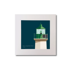 Illustration of Dún Laoghaire West lighthouse on a midnight blue background, mounted and measuring 20x20cm.
