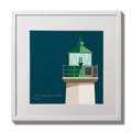 Illustration of Dún Laoghaire West lighthouse on a midnight blue background,  in a white square frame measuring 30x30cm.