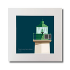 Illustration of Dún Laoghaire West lighthouse on a midnight blue background, mounted and measuring 30x30cm.