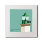 Illustration of Dún Laoghaire West lighthouse on an ocean green background, mounted and measuring 30x30cm.