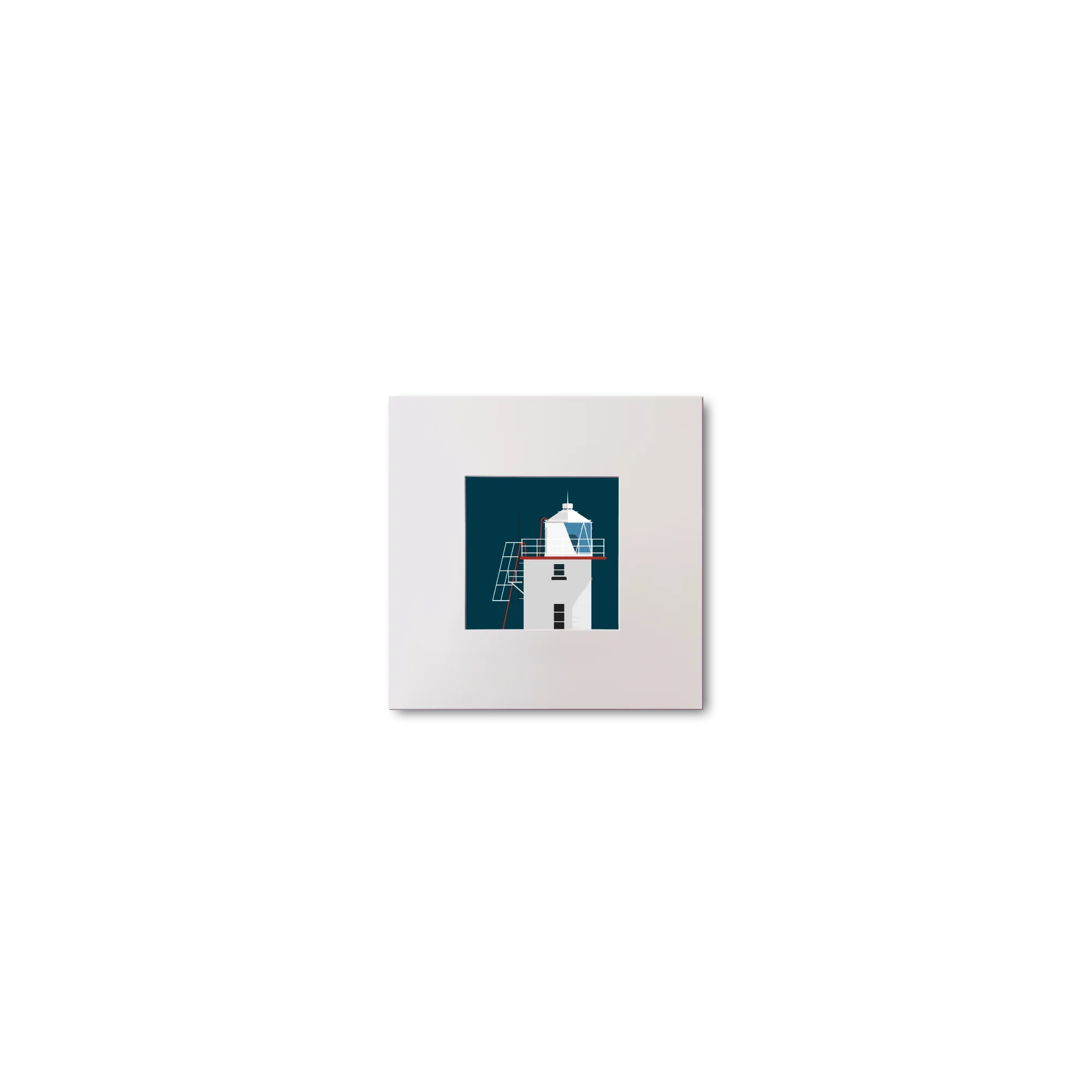 Illustration of Skellig Michael lighthouse on a midnight blue background, mounted and measuring 10x10cm.