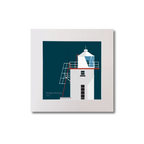 Illustration of Skellig Michael lighthouse on a midnight blue background, mounted and measuring 20x20cm.
