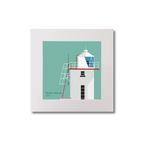 Illustration of Skellig Michael lighthouse on an ocean green background, mounted and measuring 20x20cm.