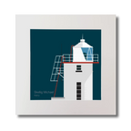 Illustration of Skellig Michael lighthouse on a midnight blue background, mounted and measuring 30x30cm.