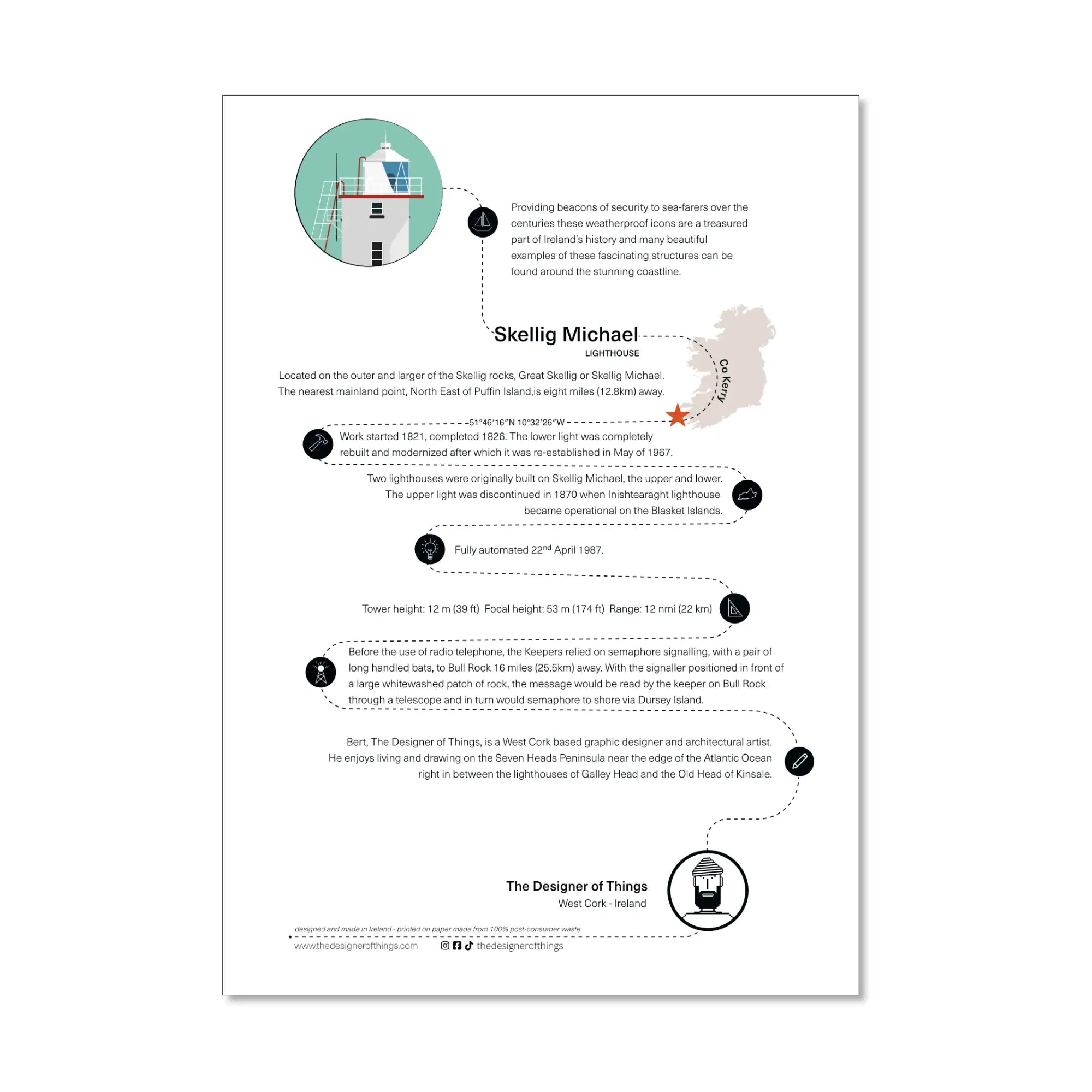 Skelligs lighthouse, County Kerry, Ireland, info sheet