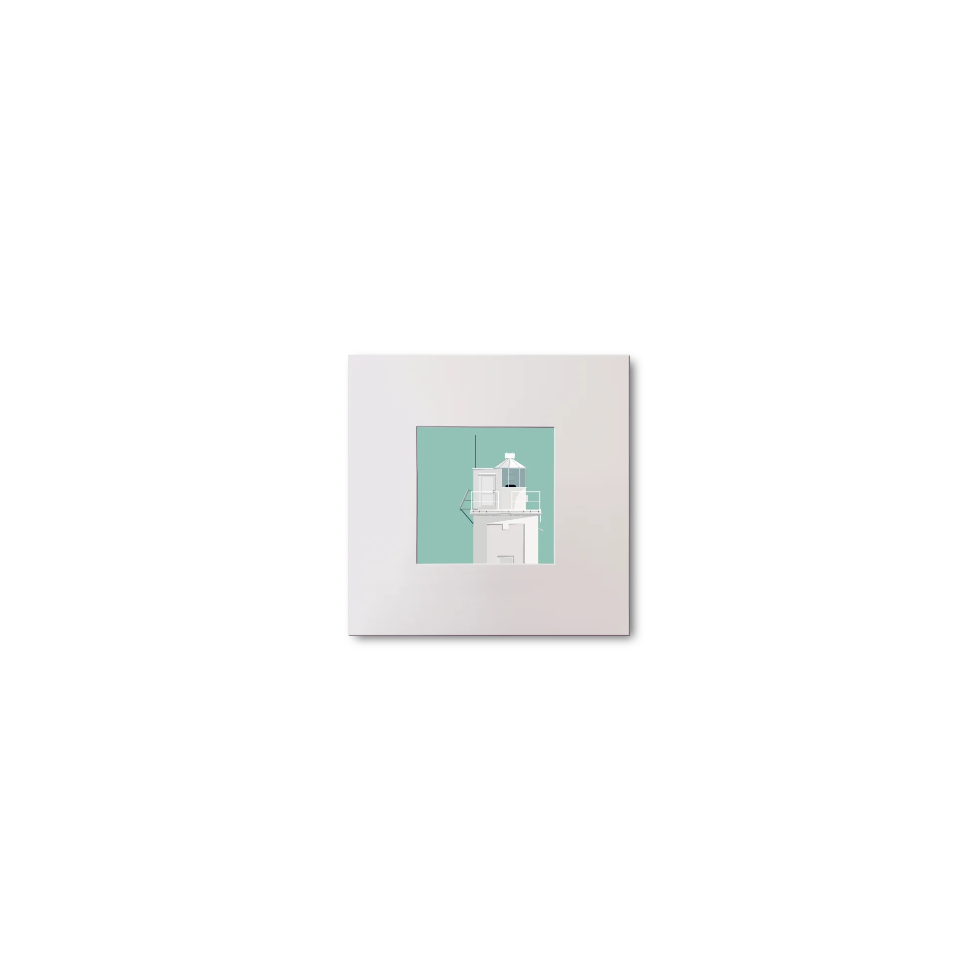 Illustration of Blackhead lighthouse on an ocean green background, mounted and measuring 10x10cm.