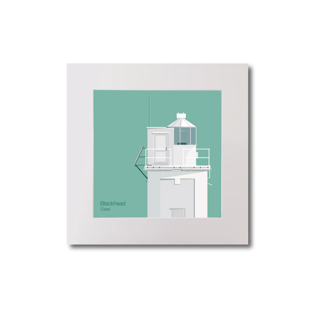 Illustration of Blackhead lighthouse on an ocean green background, mounted and measuring 20x20cm.