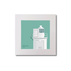 Illustration of Blackhead lighthouse on an ocean green background, mounted and measuring 20x20cm.