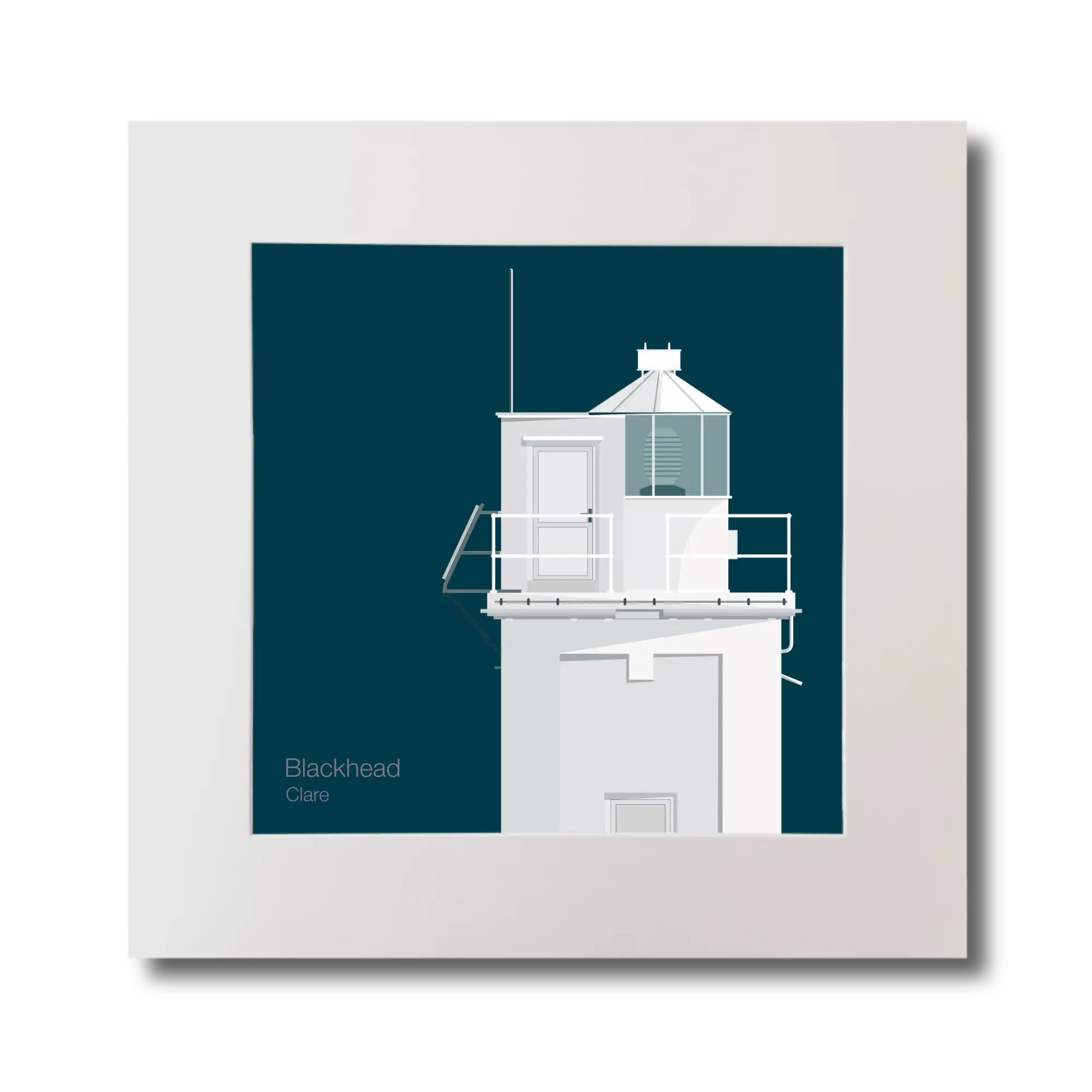 Illustration of Blackhead lighthouse on a midnight blue background, mounted and measuring 30x30cm.