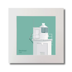 Illustration of Blackhead lighthouse on an ocean green background, mounted and measuring 30x30cm.