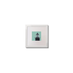 Illustration of Slyne Head lighthouse on an ocean green background,  in a white square frame measuring 10x10cm.