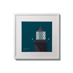 Illustration of Slyne Head lighthouse on a midnight blue background,  in a white square frame measuring 20x20cm.