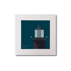 Illustration of Slyne Head lighthouse on a midnight blue background, mounted and measuring 20x20cm.
