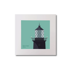 Illustration of Slyne Head lighthouse on an ocean green background, mounted and measuring 20x20cm.