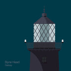 Illustration of Slyne Head lighthouse on a midnight blue background
