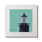 Illustration of Slyne Head lighthouse on an ocean green background, mounted and measuring 30x30cm.