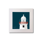 Illustration of Inishgort lighthouse on a midnight blue background, mounted and measuring 20x20cm.