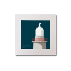 Illustration of Oyster Island lighthouse on a midnight blue background, mounted and measuring 20x20cm.