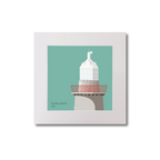 Illustration of Oyster Island lighthouse on an ocean green background, mounted and measuring 20x20cm.