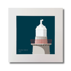 Illustration of Oyster Island lighthouse on a midnight blue background, mounted and measuring 30x30cm.