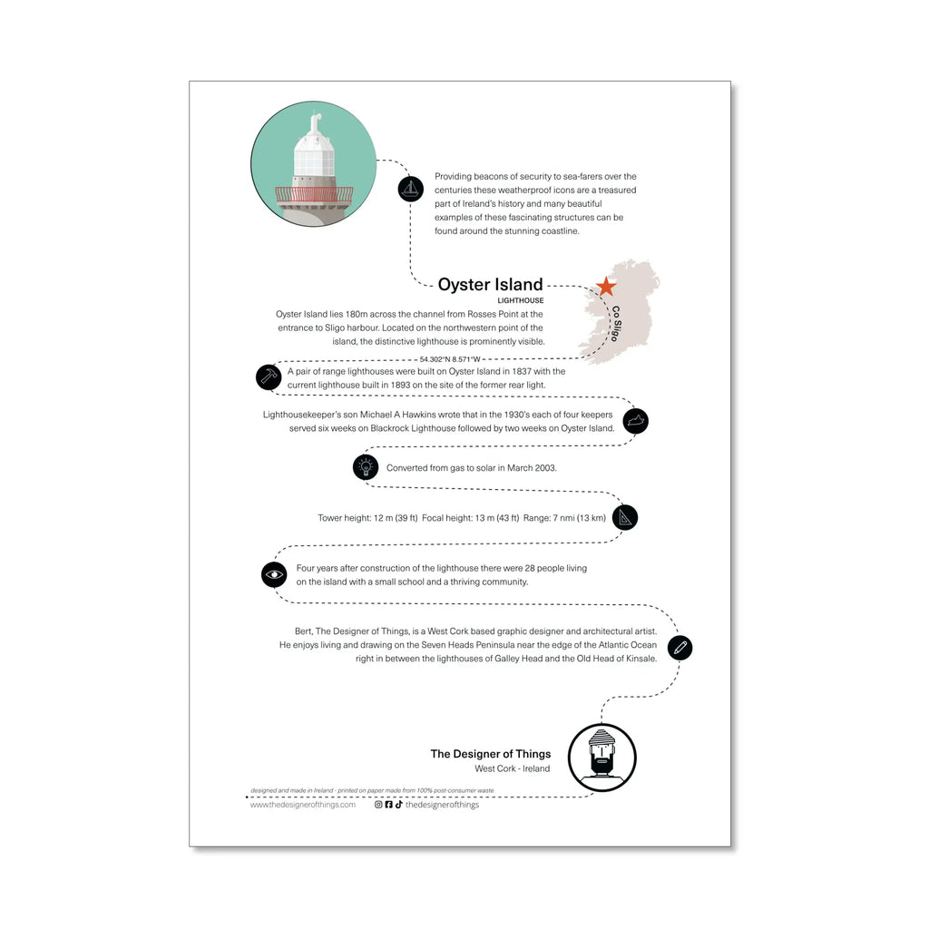 Oyster Island lighthouse, County Sligo, Ireland, info sheet