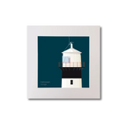 Illustration of inishowen lighthouse on a midnight blue background, mounted and measuring 20x20cm.