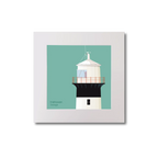 Illustration of inishowen lighthouse on an ocean green background, mounted and measuring 20x20cm.