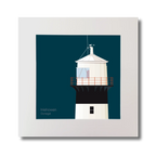 Illustration of inishowen lighthouse on a midnight blue background, mounted and measuring 30x30cm.