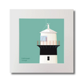 Illustration of inishowen lighthouse on an ocean green background, mounted and measuring 30x30cm.