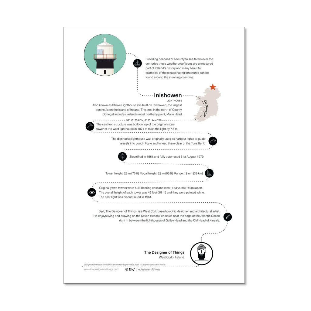 Inishowen lighthouse, County Donegal, Ireland info sheet