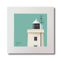 Illustration of Blacksod lighthouse on an ocean green background, mounted and measuring 30x30cm.