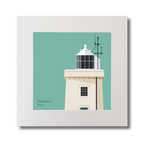 Illustration of Blacksod lighthouse on an ocean green background, mounted and measuring 30x30cm.