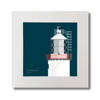 Illustration of The Maidens lighthouse on a midnight blue background, mounted and measuring 30x30cm.